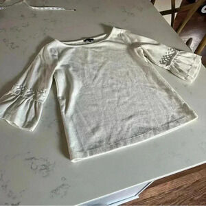 Banana Republic Off White Peplum Sleeve Embellished Top Size Medium Holiday- C2